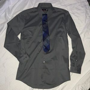 Men’s Dress Shirt Dark grey with blue tie